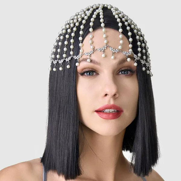 European and American New Pearl Tassel Hair Chain High-grade Mesh Headwear Fairy Style Accessories Women's headwear