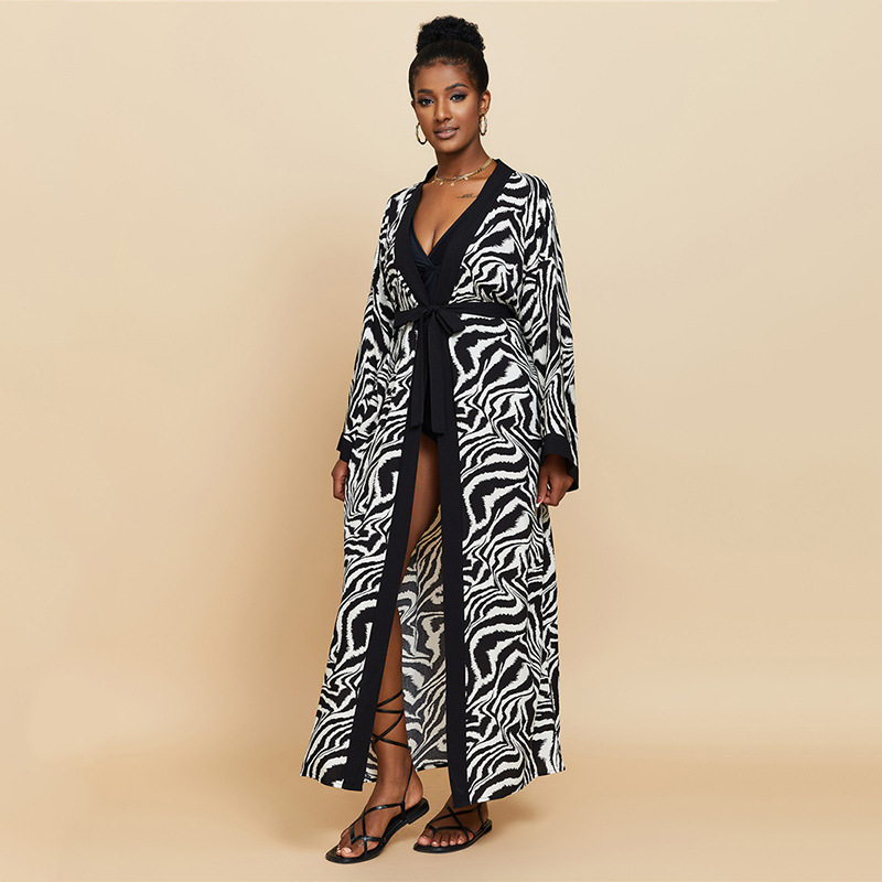 Women's Flowy Cover Up Kimono Beach Dress With Exotic Prints Lightweight Linen Feel Fabric For Pool, Vacation, Boho Outfit_ecoleips.com
