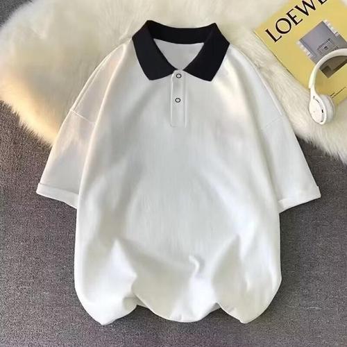 Summer American Trend POLO Shirt Youth Fashion Short Sleeve Solid Color Casual Collar Loose Slimming Trend Brand