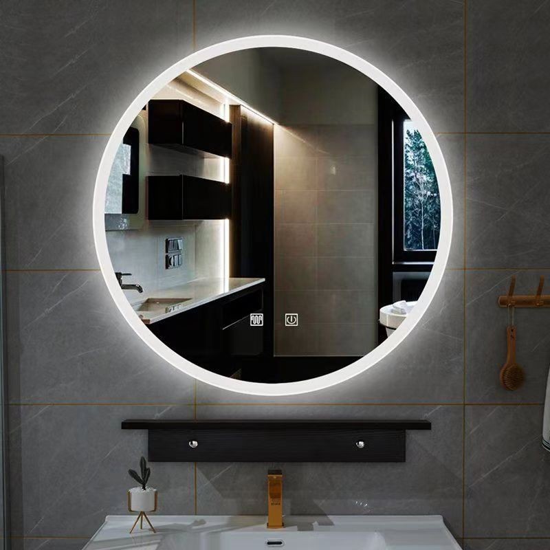 Smart Bathroom Mirror with Round Led Lights, High-Definition Bathroom Makeup Mirror, Wall-Mounted Anti-Fog Vanity Mirror for Washbasin
