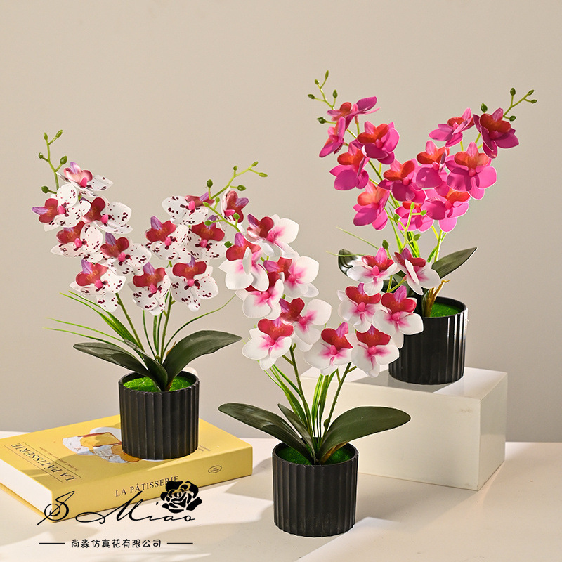12 flores orquídeas mariposa sensación flor de simulación bonsai decoración del hogar fotografía flores de boda artificiales pequeños adornos verdes artificiales image 3