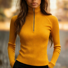 秋冬新款长袖高领拉链针织衫女装套头修身女士打底针织衫上衣女装