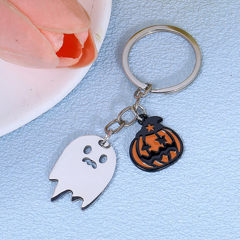 欧米のハロウィンのかぼちゃの小さい幽霊のキーホルダーはステンレスの自動車のキーチェーンのリュックサックを掛けて小さい贈り物を飾ります。|undefined