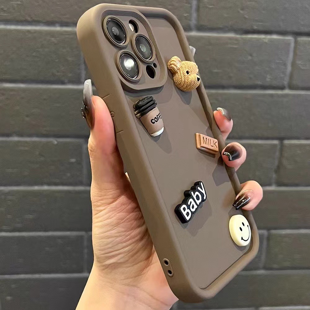 ProMax par Apple 14 caja del teléfono para IP13/12 Vino rojo café oso tridimensional IPhone15/15