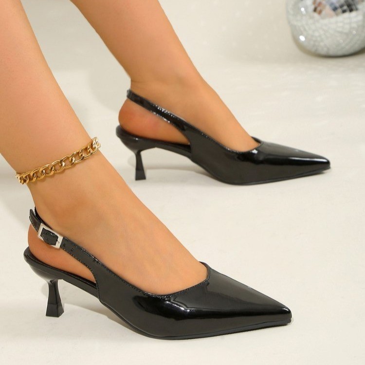 Sandalias de Tacón Alto con Punta Cerrada de Tela y Caucho, Tacón Fino, Punta Afilada, para Mujer, Verano image 10
