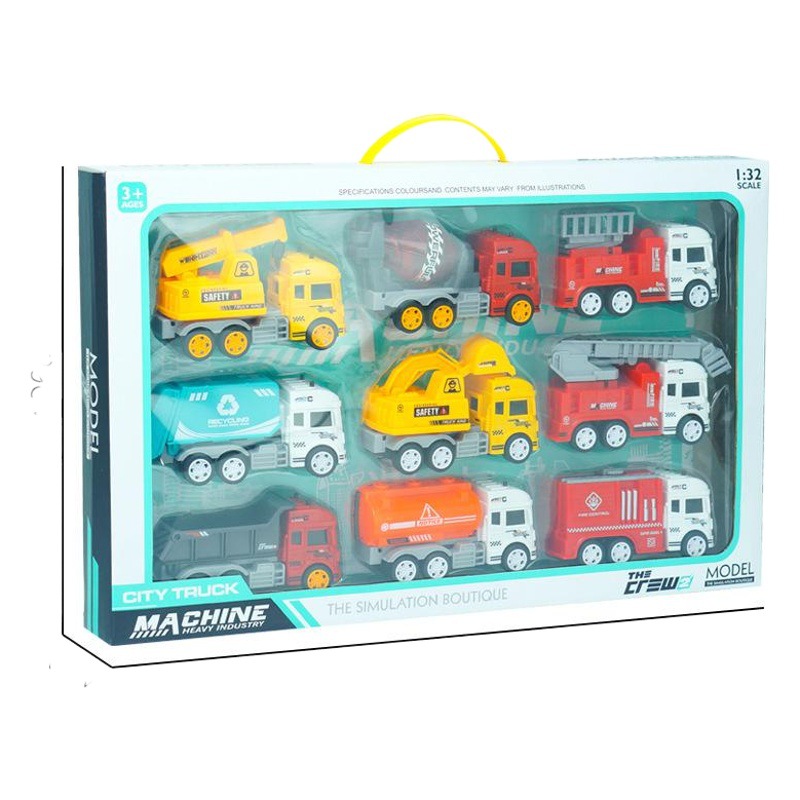 Set de coches de juguete de inercia: excavadora, bomberos, camión
