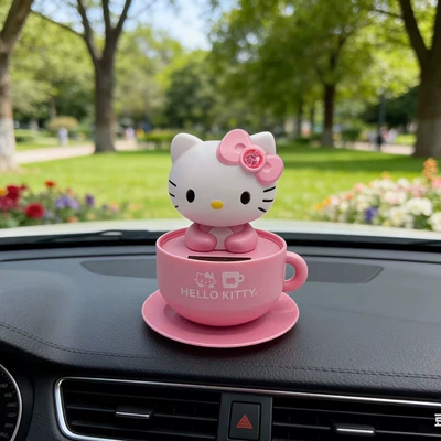 Solar-Powered Bobblehead Hello Kitty Car Accessories Dashboard Ornament Creative Cartoon Cute Nodding Kt Cat Set (Car ornaments) - pink-kt-cat