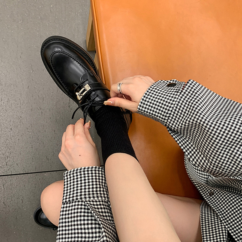 Mocassini da donna con fibbia in stile britannico, scarpe singole con tacco spesso allacciate, piccole scarpe retrò in pelle con suola spessa_voghion.com