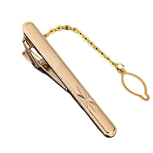 Golden Elegant Men's Tie Clip Patterned Brass Atmosphere Fashionable Formal Tie Decoration Classic Real Gold Tie Clip