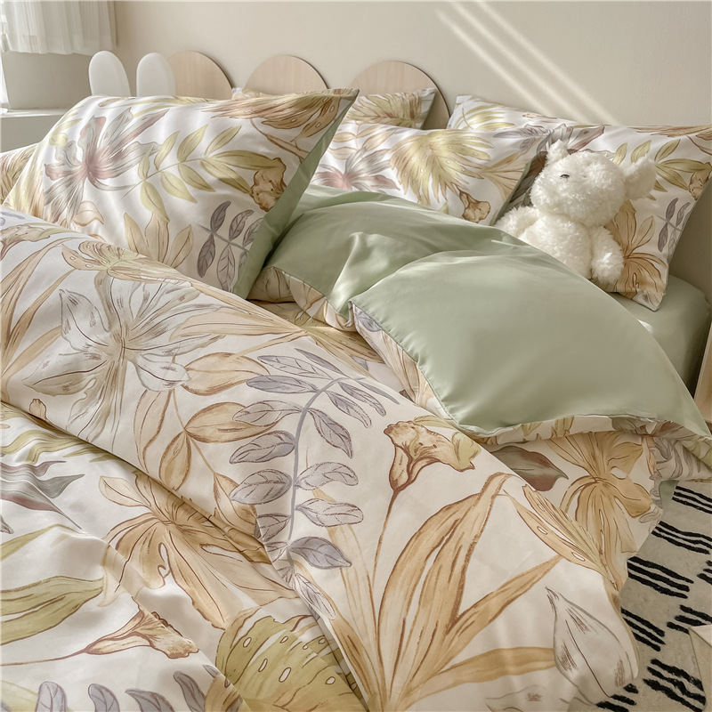 Cama de algodón de cuatro piezas 100 cubierta de sábanas de algodón cubierta de sábanas de dormitorio de estudiantes de tres piezas con camas Kasa4