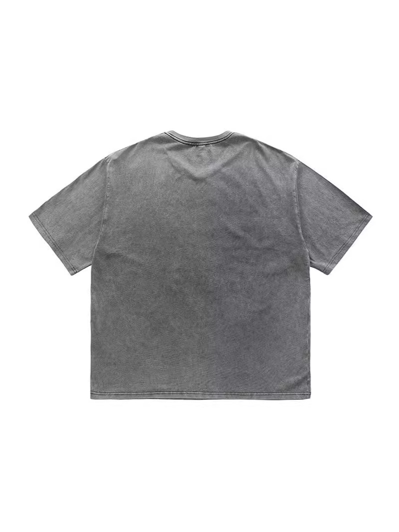 230g de algodón puro americano lavado camiseta apenada hombres y mujeres corto personalizado verano suelto ins marca de moda todo-Partido estilo de Hong Kong Hip Hop