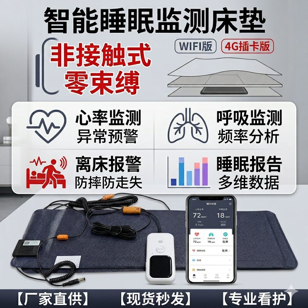 Anechoease老人睡眠监测垫心率呼吸在离床打鼾监测传感床垫家用