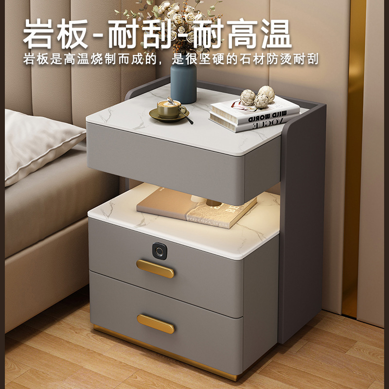 智能床头柜多功能实木轻奢卧室免安装充电储物床边柜|undefined
