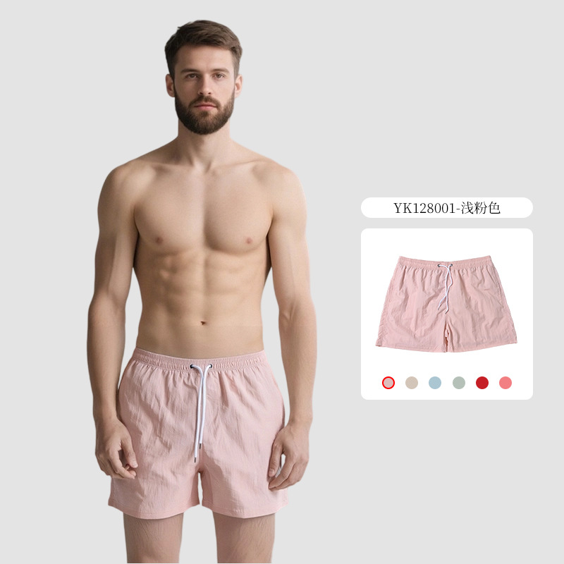Oma Taslon pantalones cortos de natación transpirables de secado rápido de color sólido de cuatro puntos para hombre forro pantalones de playa deportivos de vacaciones junto al mar