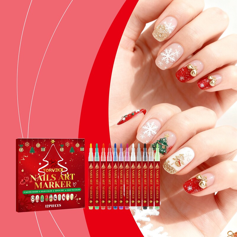 Torvikx DIY Christmas Nail Art Painting Pen Fine Tip Colorful Home Use Easy-To-Use Christmas Nail Art