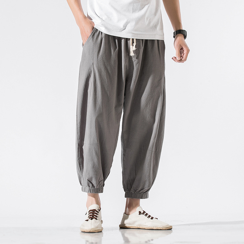 Japanese style black cotton and linen pants men's summer thin fat extra large size loose linen casual pants Japanese style black cotton and linen pants men's summer thin fat extra large size loose linen casual pants