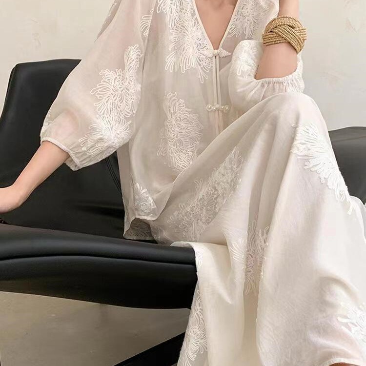 Super Fairy-Like Skirt, New Wide-Leg Shorts Set, Elegant Dress, Embroidered Top, Chinese-Style Women's Clothing with a National Style Feel