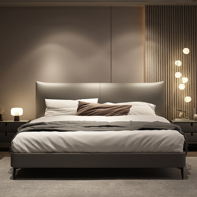 Cama de cuero de estilo italiano minimalista de lujo, 1.5m 1.8 cama doble, cama queen, moderna y simple, cama de boda de almacenamiento suave
