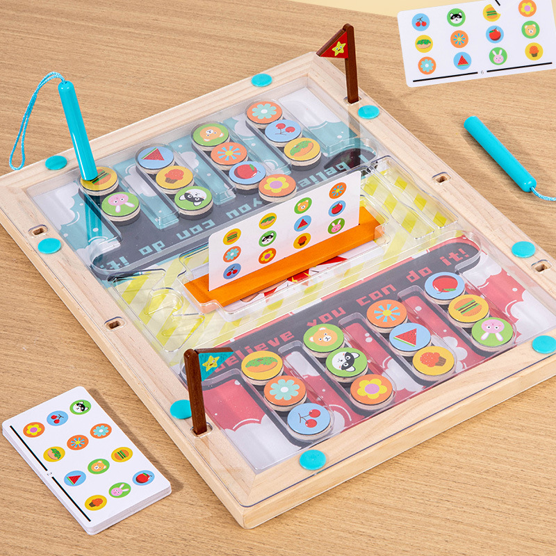 Movimiento fino de niños transfronterizos, juego de laberinto de batalla magnética para dos jugadores, juguete de entrenamiento de pensamiento de coordinación mano-ojo