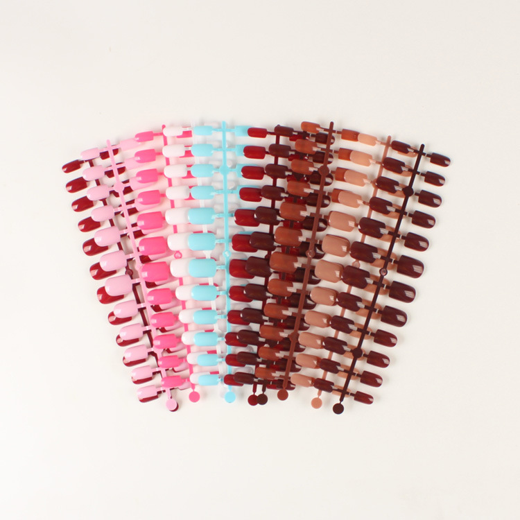 Amazon Best Selling 10-Color Medium and Short Square Head Fake Nail Products Full Sticking Nail Art Patch Factory Spot Without Glue