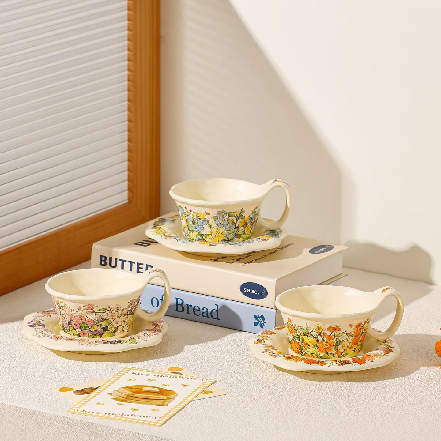 Creativo de alto valor de la cara de las chicas tazas de café de la tarde plato de cerámica taza de flores con regalo de mano taza de café de agua transfronteriza taza