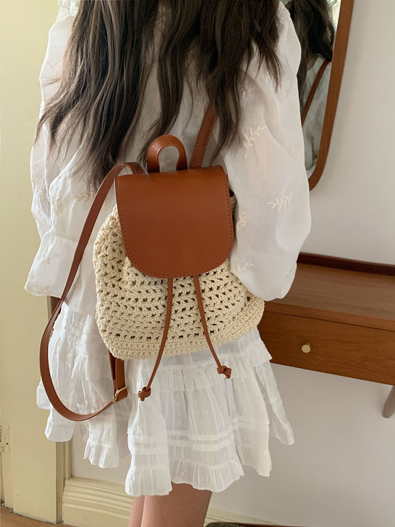 Bolsa de ombro para mulheres 2024 nova bolsa versátil para férias na praia, mochila de viagem com cordão de tecido de grama_voghion.com