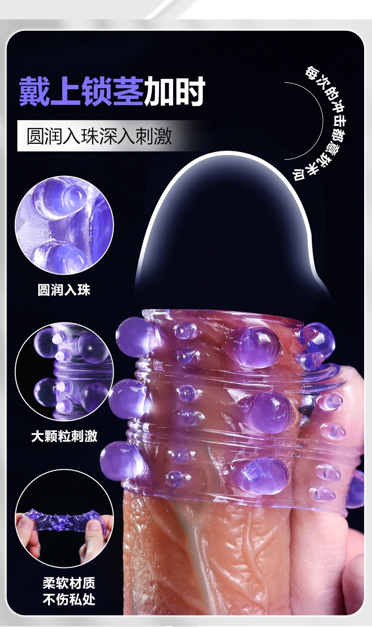Mystery Lady Beaded Penis Sleeve for Men, Clear TPR, 2-Piece Pack — detail image 14