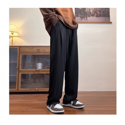 Ice silk pants men's summer new style handsome loose wide-leg western pants, drag-feeling straight, fashionable high-end casual pants