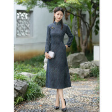 复古国风改良新中式长款A版旗袍大摆裙 2024冬季新款日常可穿旗袍