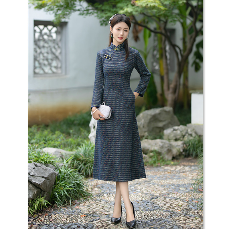 复古国风改良新中式长款A版旗袍大摆裙 2024冬季新款日常可穿旗袍