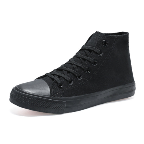 Men's Spring High-Top Canvas Shoes, Full Black Classic Skate Shoes, Men's Breathable Student Casual Shoes, Trendy Brand
