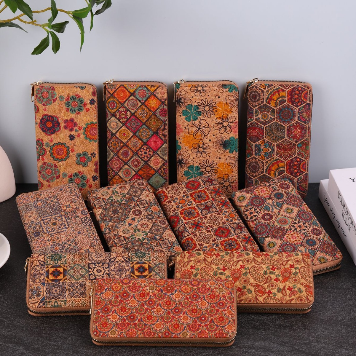 Cross-Border Bohemian Style Ethnic Wallet Wood Grain Multi-Card Slot Women's Bag Personalized Wood Grain Card Bag Pu Ethnic Bag