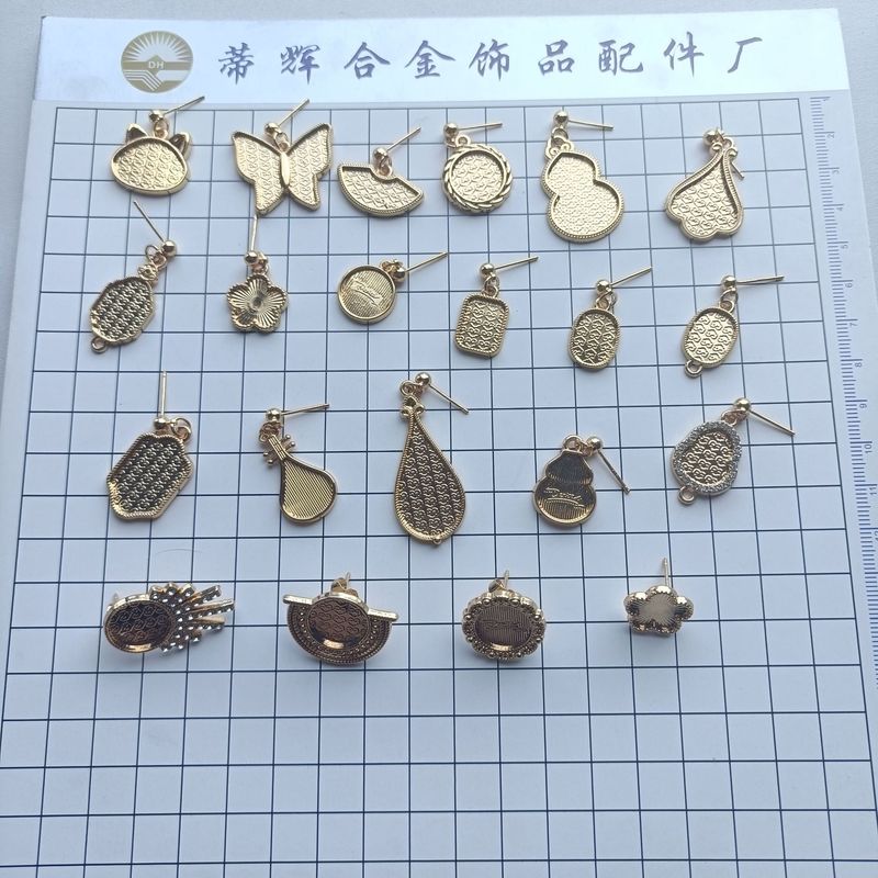 リアルゴールド猫イヤリング蝶ひょうたんイヤリングドット緑刺繍宋錦 DIY パッチジュエリーアクセサリー材料メーカー|undefined