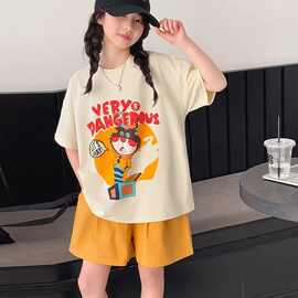 女童宝宝韩版时髦套装中大童夏季新款洋气字母短袖休闲短裤两件套