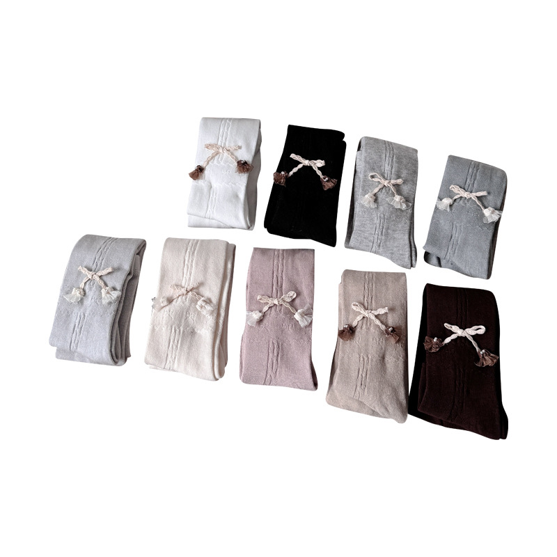 新款儿童连裤袜春秋季蝴蝶结女童打底裤甜美外穿洋气宝宝袜裤批发