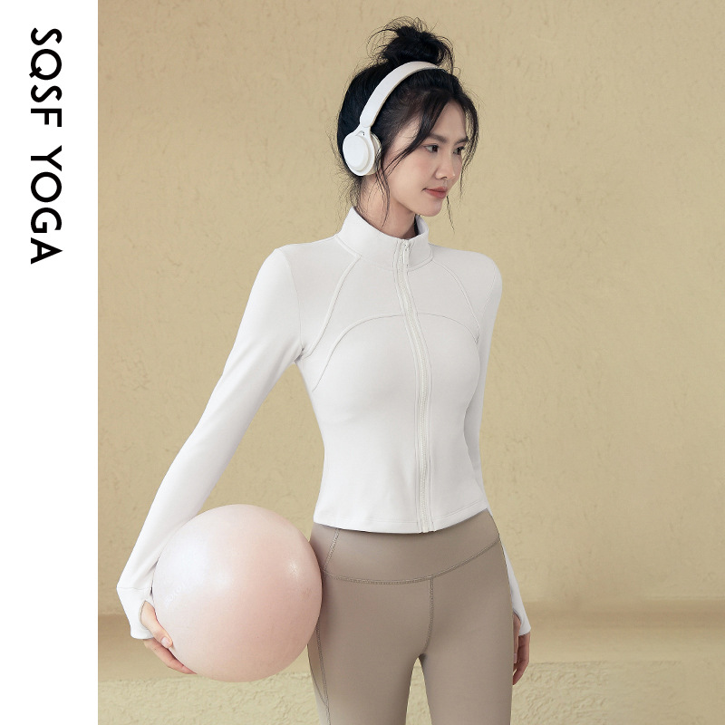 Slim-fit Stand-up Collar Zipper Jacket Women's Fitness Yoga Fleece Tights Women's Fitness Clothes_desvips.com