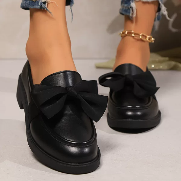 British Style Small Leather Shoes 2024 Spring and Autumn New Easiest for Match Flat Women's Shoes Bow Slip-On Loafers