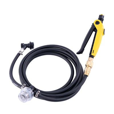 Bottle, Pressure Spray Bottle, Filter — Car cleaning tools - black-pipe-with-filter-and-yellow-nozzle