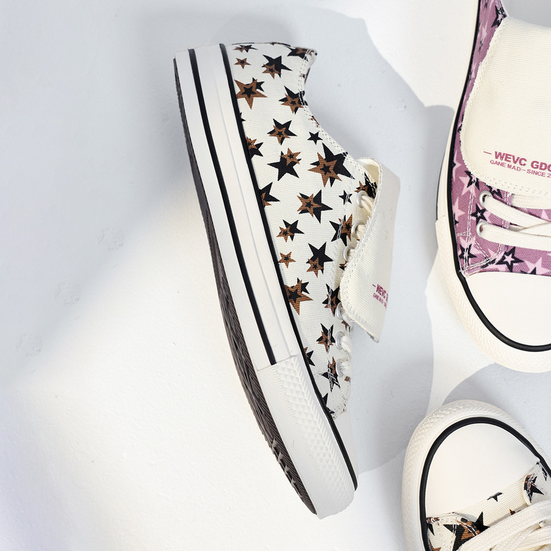 All-Over Leopard Print Star Canvas Shoes, Summer Invisible Niche Design, Height-Increasing Versatile Lace-Up Low-Top Casual Men's Trendy Shoes