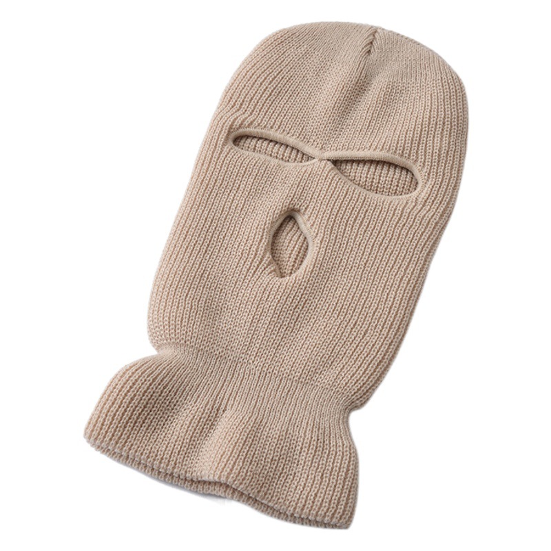 Nuevo Otoño e Invierno lingote aguja cálida máscara de tres agujeros ciclismo cerrado dedo del pie al aire libre lana de color sólido sombrero de punto al por mayor