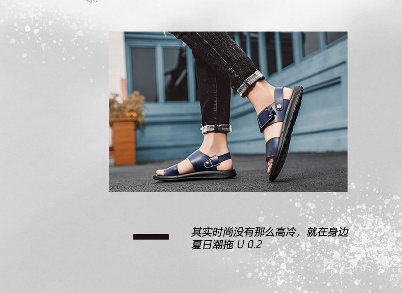 Dép sandal nam cao cấp hở ngón, quai da thoáng khí chống trơn trượt đi biển, đi ngoài trời — Màu xanh đậm trên nền nâu, Nền nâu vàng nâu, Nền nâu, nâu đậm., nền nâu đen chi tiết 5