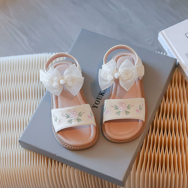 Summer non-slip shoes for princess, universal beach footwear with bow, cute children's sandals, Chinese style