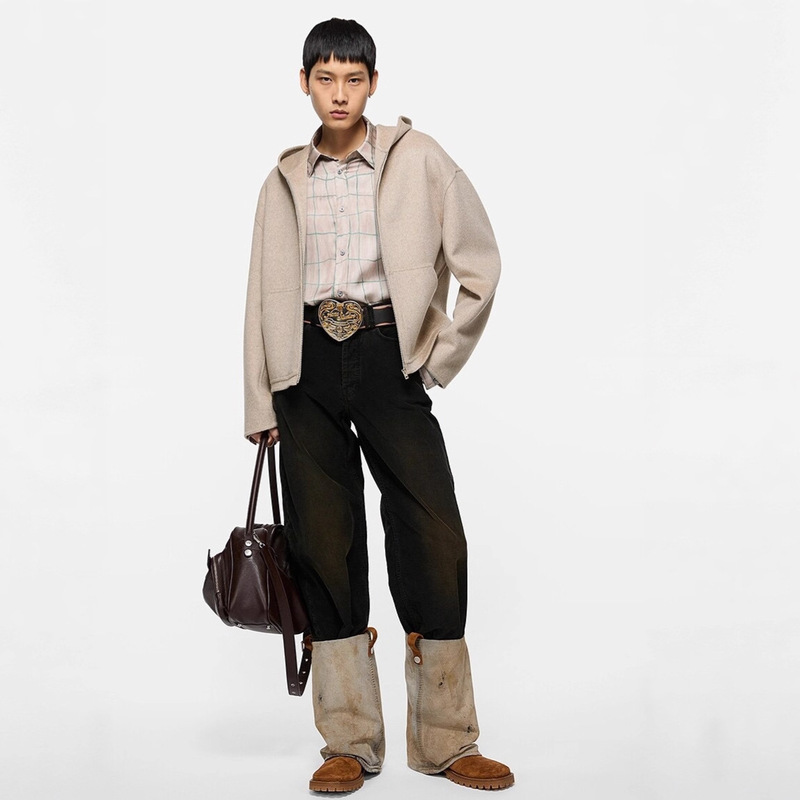 Ac New Simple Loose Double-Sided Cashmere Wool Blend Hooded Zipper Jacket Cardigan Jacket Same Style for Men and Women