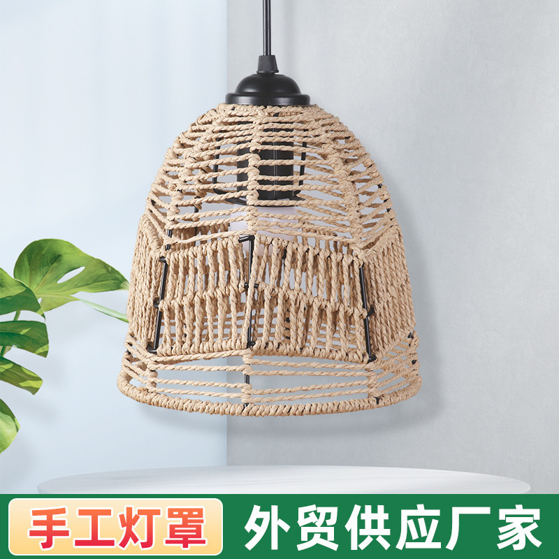Paper rope chandelier new Chinese style imitation rattan lampshade lighting wholesale B & B restaurant hot pot shop creative lighting lampshade DIY
