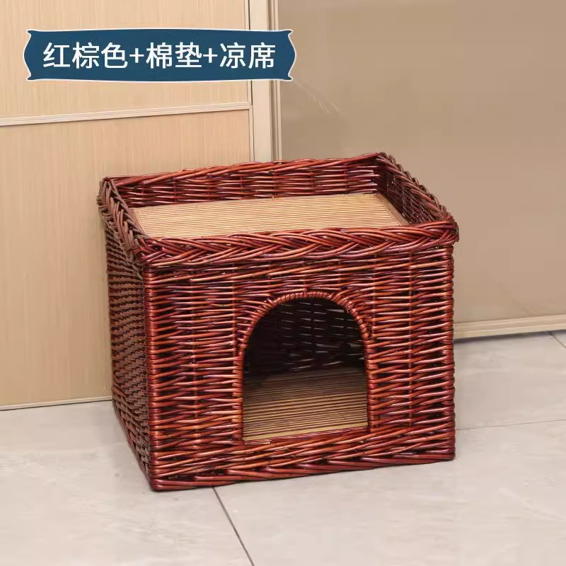 Nido de gato de tejido de sauce VIP Teddy Bear pequeño perro de cuatro estaciones general desmontable y lavable perro de tejido de caña multicapa perro de mascotas