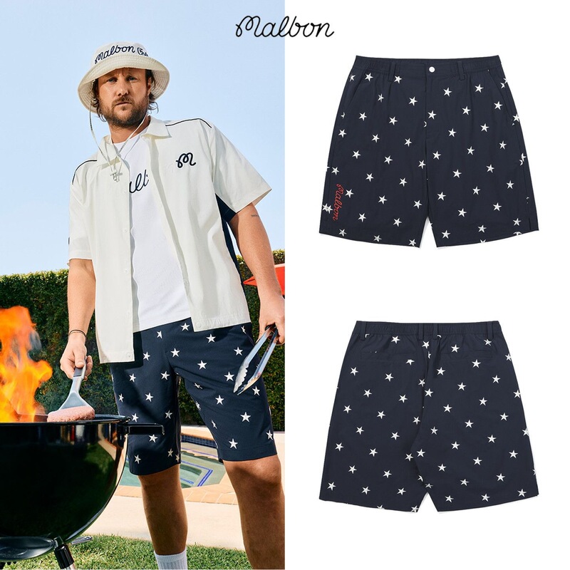 2025 Korean Malbon New Summer Golf Clothing Men's Shorts Sports Quick-Drying Elastic Waist Embroidered Shorts