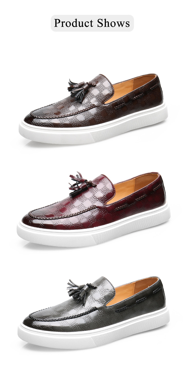 New bean shoes men's loafer English fringe advanced slip-on_vogvips.com