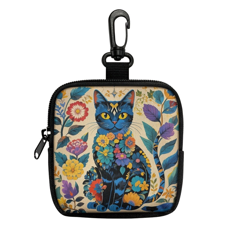Colorful Cat Print Coin Purse Artificial Leather Waterproof Faux Leather Zipper Storage Bag Multifunctional Mini Earphone Bag
