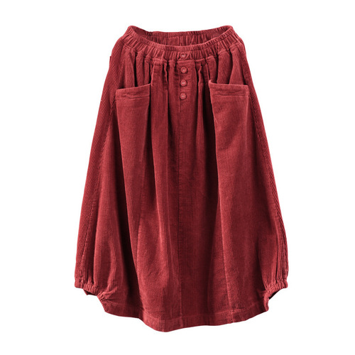 Retro Artistic Mid-Length Autumn/Winter Women's Skirt—Patchwork Pocket Corduroy Bud Skirt, Slimming A-Line Skirt