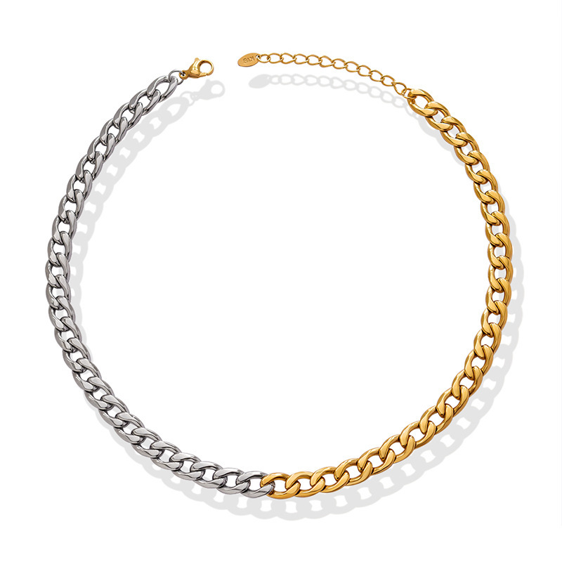 Lina Girl Nuevo Original Cadena Cubana de Acero Inoxidable Oro Plata Empalmada, Estilo Moderno Ins para Mujeres, Versátil,_voghion.com